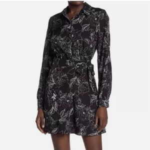 Parker NWT black and white floral print faux wrap shirt dress lined size small